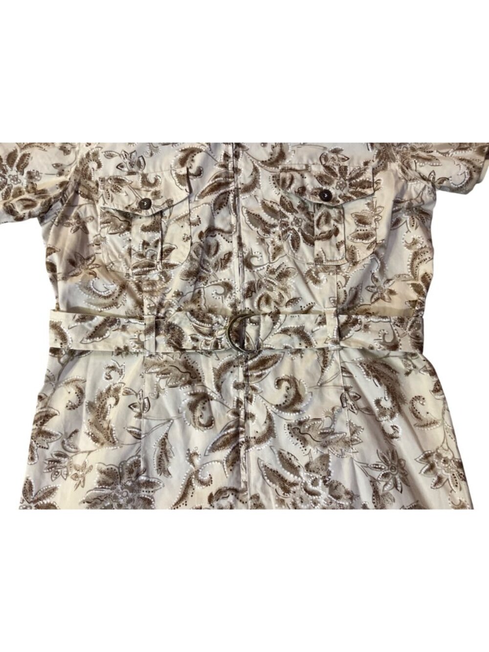 Vintage White Stag Cotton Dress 12 Brown Tan Belted Zip Front Used - Picture 6 of 10